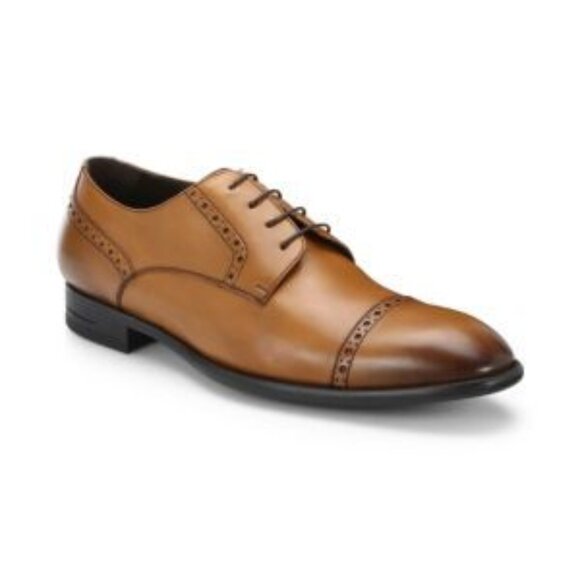 Ermenegildo Zegna"Avenue Flex" Brown Brogue Cap-Toe Oxford Shoes, Size 10.5